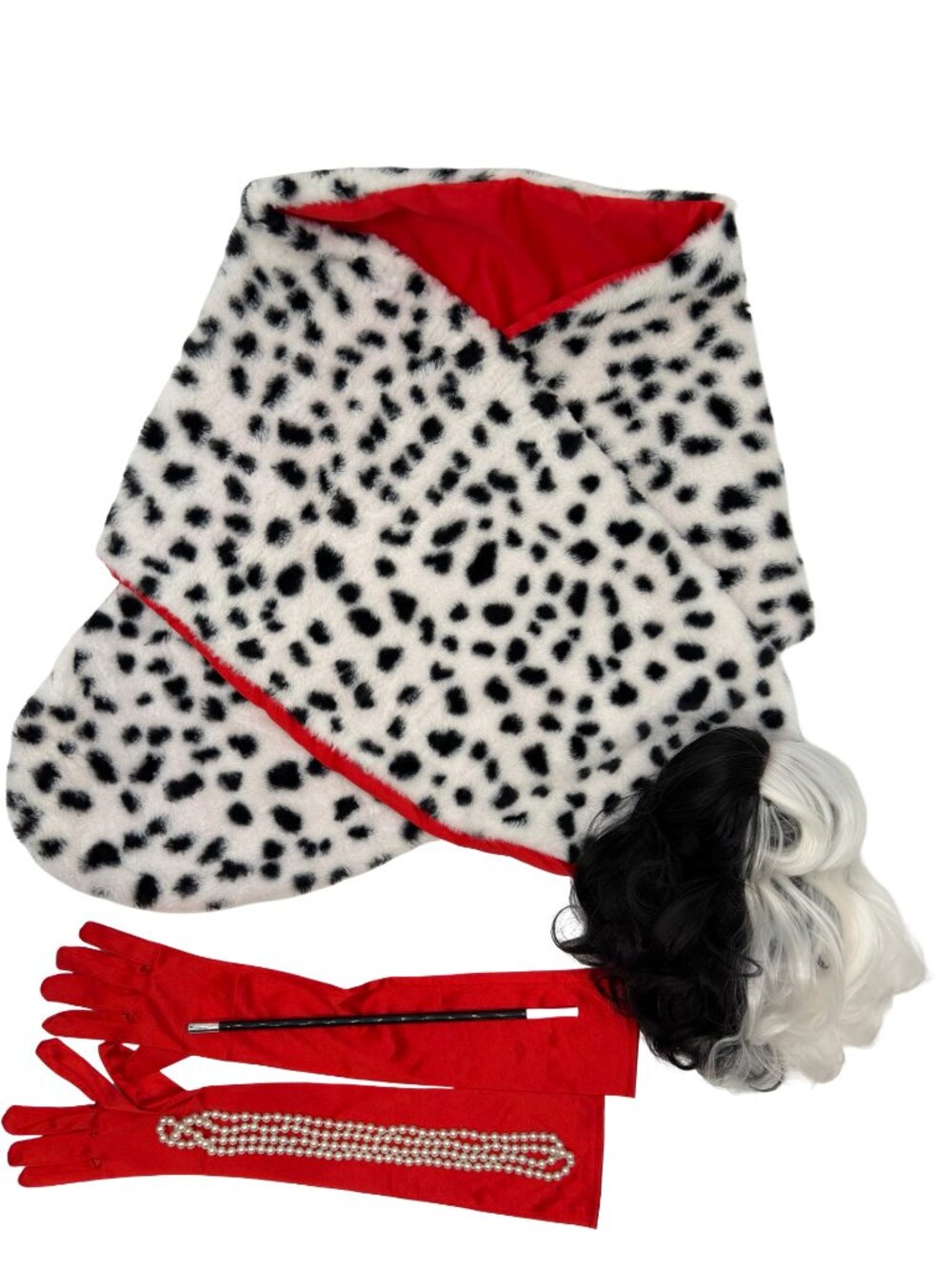 Cruella D'Ville Accessories Stole, Necklace, Gloves, Pearls  and Wig